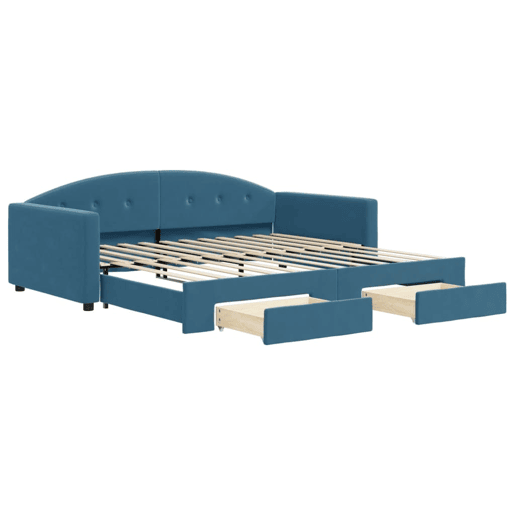 Sofá-cama, Sofá conversível com gavetão e gavetas 100x200 cm veludo azul