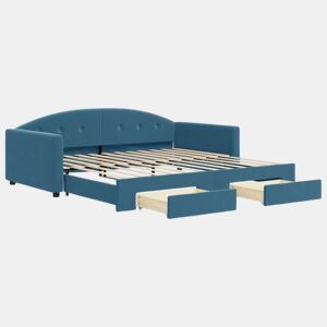 Sofá-cama, Sofá conversível com gavetão e gavetas 100x200 cm veludo azul