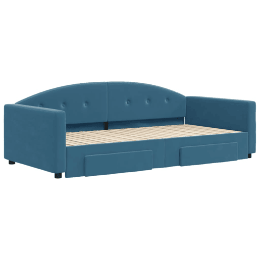 Sofá-cama, Sofá conversível com gavetão e gavetas 100x200 cm veludo azul