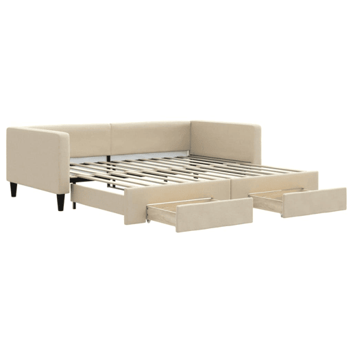 Sofá-cama, Sofá conversível com gavetão e gavetas 100x200 cm tecido cor creme Sofá-cama, Sofá conversível com gavetão e gavetas 100x200 cm tecido cor creme