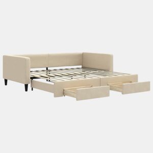 Sofá-cama, Sofá conversível com gavetão e gavetas 100x200 cm tecido cor creme