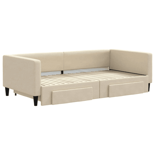 Sofá-cama, Sofá conversível com gavetão e gavetas 100x200 cm tecido cor creme Sofá-cama, Sofá conversível com gavetão e gavetas 100x200 cm tecido cor creme
