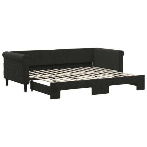 Sofá-cama, Sofá conversível com gavetão 90x200 cm veludo preto Sofá-cama, Sofá conversível com gavetão 90x200 cm veludo preto