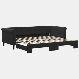 Sofá-cama, Sofá conversível com gavetão 90x200 cm veludo preto