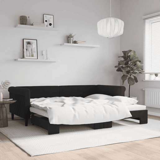 Sofá-cama, Sofá conversível com gavetão 90x200 cm veludo preto Sofá-cama, Sofá conversível com gavetão 90x200 cm veludo preto