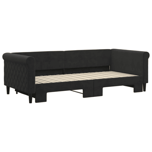 Sofá-cama, Sofá conversível com gavetão 90x200 cm veludo preto Sofá-cama, Sofá conversível com gavetão 90x200 cm veludo preto