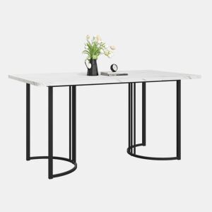 Mesa de jantar 140x80 cm - Mesa retangular moderna com padrão mármore, pernas ajustáveis - BrancoPreto