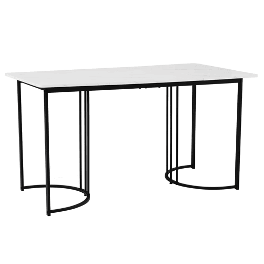 Mesa de jantar 140x80 cm - Mesa retangular moderna com padrão mármore, pernas ajustáveis - BrancoPreto