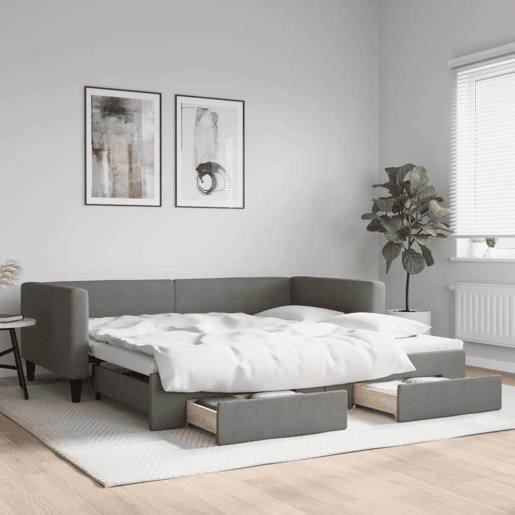 Sofá-cama, Sofá conversível c gavetãogavetas 100x200 cm tecido cinzento-escuro Sofá-cama, Sofá conversível c gavetãogavetas 100x200 cm tecido cinzento-escuro
