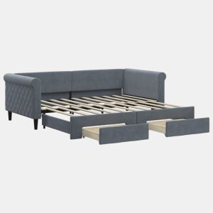 Sofá-cama, Sofá conversível c gavetão e gavetas 90x190 cm veludo cinzento-escuro