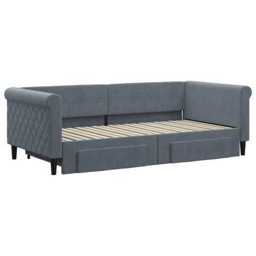 Sofá-cama, Sofá conversível c gavetão e gavetas 90x190 cm veludo cinzento-escuro
