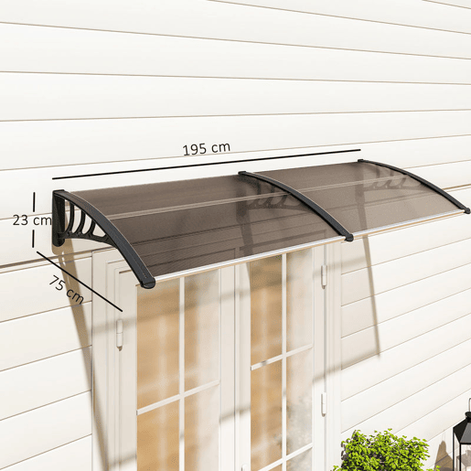 Outsunny Marquise para Portas e Janelas 195x75x23 cm Marquise com Proteção para Sol e Chuva com Painéis de Policarbonato Marrom Outsunny Marquise para Portas e Janelas 195x75x23 cm Marquise com Proteção para Sol e Chuva com Painéis de Policarbonato Marrom