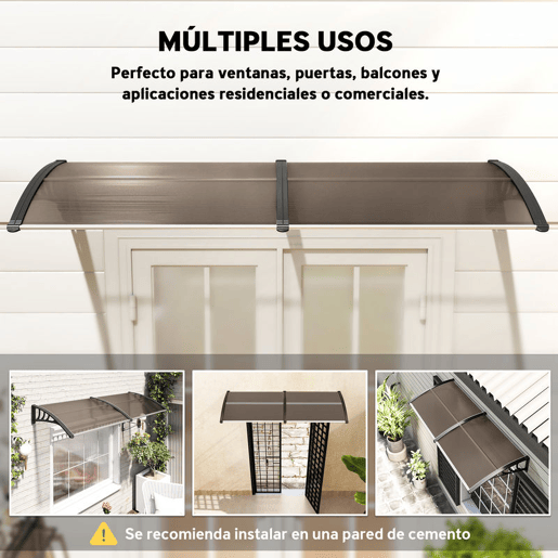 Outsunny Marquise para Portas e Janelas 195x75x23 cm Marquise com Proteção para Sol e Chuva com Painéis de Policarbonato Marrom Outsunny Marquise para Portas e Janelas 195x75x23 cm Marquise com Proteção para Sol e Chuva com Painéis de Policarbonato Marrom