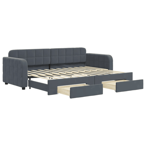 Sofá-cama, Sofá conversível c gavetão e gavetas 80x200 cm veludo cinzento-escuro Sofá-cama, Sofá conversível c gavetão e gavetas 80x200 cm veludo cinzento-escuro