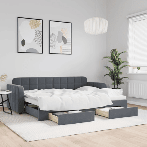 Sofá-cama, Sofá conversível c gavetão e gavetas 80x200 cm veludo cinzento-escuro Sofá-cama, Sofá conversível c gavetão e gavetas 80x200 cm veludo cinzento-escuro