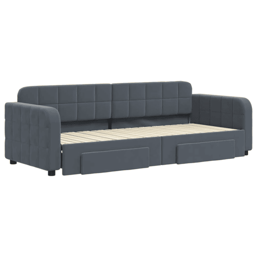 Sofá-cama, Sofá conversível c gavetão e gavetas 80x200 cm veludo cinzento-escuro Sofá-cama, Sofá conversível c gavetão e gavetas 80x200 cm veludo cinzento-escuro