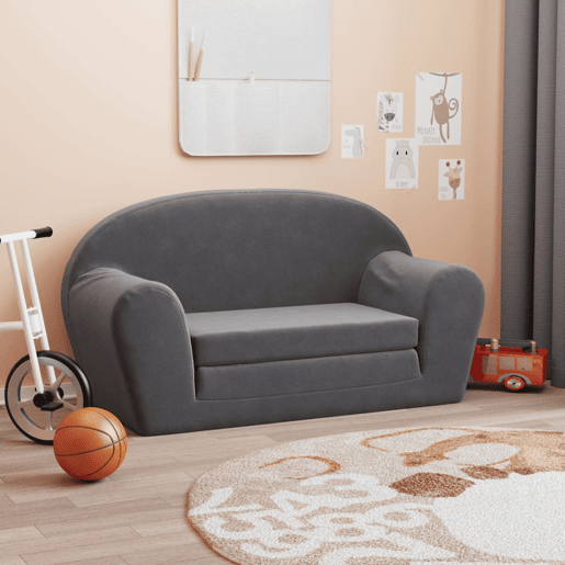 Sofá-cama infantil - Sofá para criança de 2 lugares pelúcia macia antracite Sofá-cama infantil - Sofá para criança de 2 lugares pelúcia macia antracite