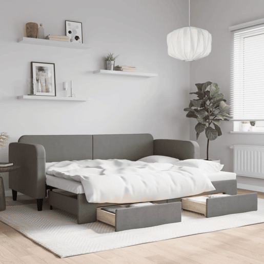Sofá-cama, Sofá conversível c gavetão e gavetas 80x200 cm tecido cinzento-escuro
