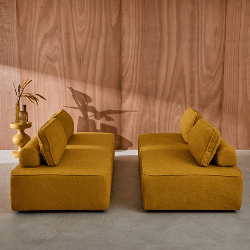 Sofá modular em tecido boucle de 4 lugares, Bao, Mostarda, 180x90x74 cm