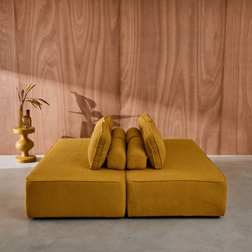 Sofá modular em tecido boucle de 4 lugares, Bao, Mostarda, 180x90x74 cm