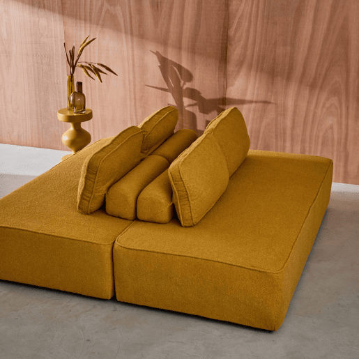 Sofá modular em tecido boucle de 4 lugares, Bao, Mostarda, 180x90x74 cm