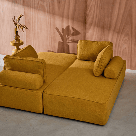 Sofá modular em tecido boucle de 4 lugares, Bao, Mostarda, 180x90x74 cm