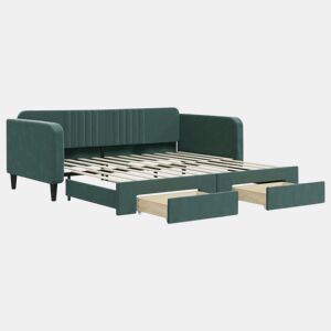Sofá-cama, Sofá conversível c gavetão e gavetas 100x200 cm veludo verde-escuro