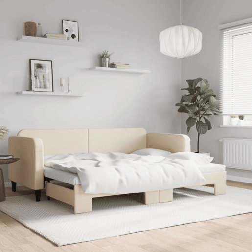 Sofá-cama, Sofá conversível com gavetão 80x200 cm tecido cor creme Sofá-cama, Sofá conversível com gavetão 80x200 cm tecido cor creme