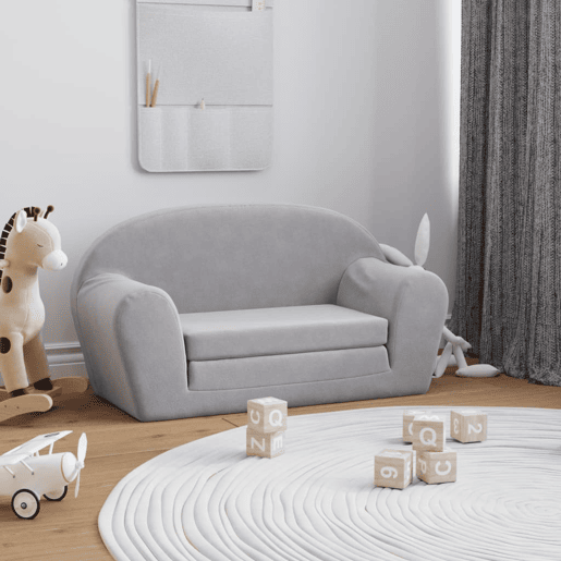 Sofá-cama infantil - Sofá para criança de 2 lugares pelúcia macia cinzento-claro