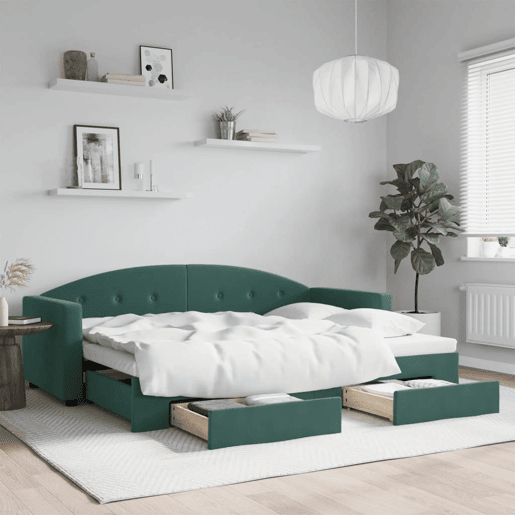 Sofá-cama, Sofá conversível c gavetão e gavetas 80x200cm veludo verde-escuro
