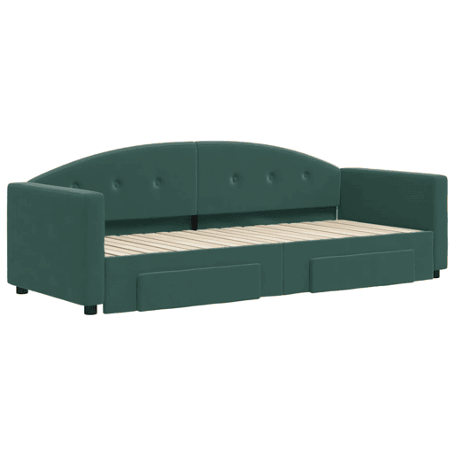 Sofá-cama, Sofá conversível c gavetão e gavetas 80x200cm veludo verde-escuro