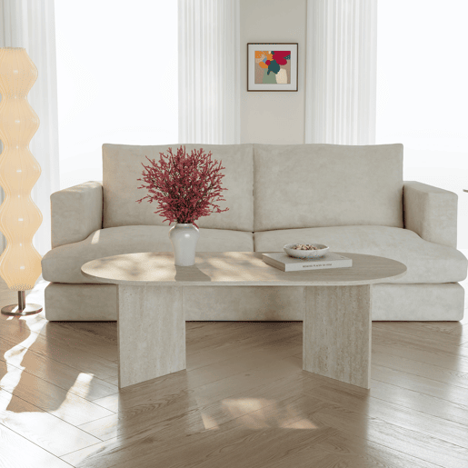 Mesa de centro Kynd oval aglomerado 119x60x40 cm travertino en.casa