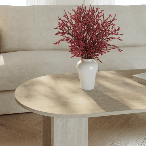 Mesa de centro Kynd oval aglomerado 119x60x40 cm travertino en.casa