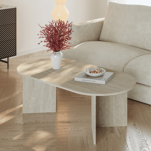 Mesa de centro Kynd oval aglomerado 119x60x40 cm travertino en.casa