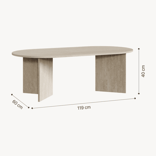 Mesa de centro Kynd oval aglomerado 119x60x40 cm travertino en.casa