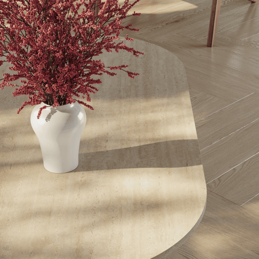 Mesa de centro Kynd oval aglomerado 119x60x40 cm travertino en.casa