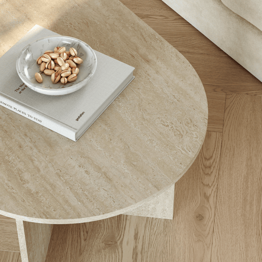 Mesa de centro Kynd oval aglomerado 119x60x40 cm travertino en.casa