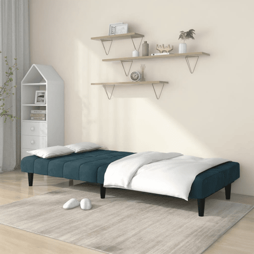 Sofá-cama, Sofá conversível de 2 lugares veludo azul
