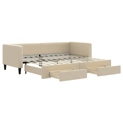 Sofá-cama, Sofá conversível com gavetão e gavetas 80x200 cm tecido cor creme