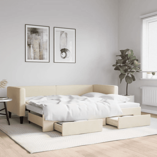 Sofá-cama, Sofá conversível com gavetão e gavetas 80x200 cm tecido cor creme