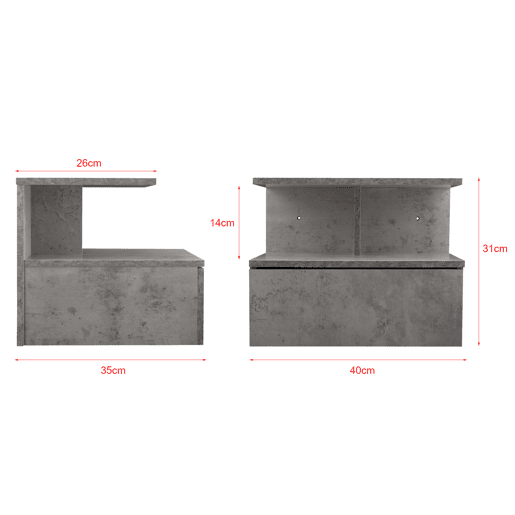 Mesa de cabeceira de parede Amberg com gaveta 40x35x31cm Aspeto de betão en.casa