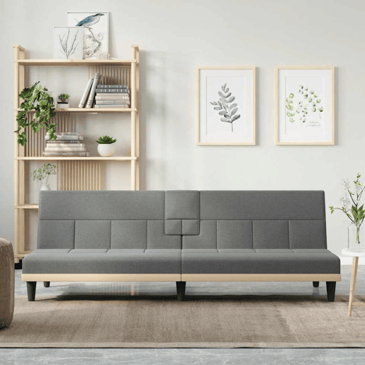 Sofá-cama, Sofá conversível com suportes para copos tecido cinzento-escuro