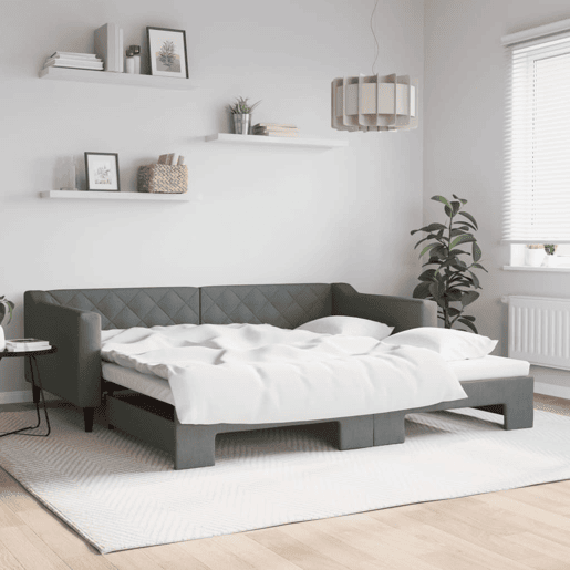 Sofá-cama, Sofá conversível com gavetão 100x200 cm tecido cinzento-escuro Sofá-cama, Sofá conversível com gavetão 100x200 cm tecido cinzento-escuro