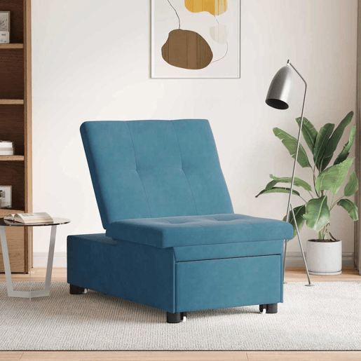 Sofá-cama, Sofá conversível Azul 67 x 194 x 38 cm Veludo