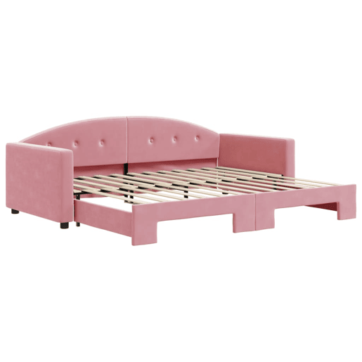 Sofá-cama, Sofá conversível com gavetão 90x200 cm veludo rosa