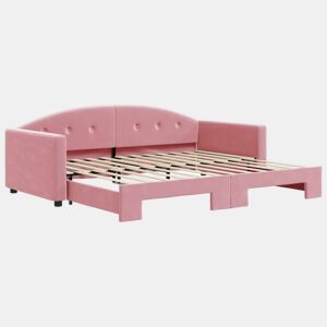 Sofá-cama, Sofá conversível com gavetão 90x200 cm veludo rosa