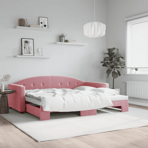 Sofá-cama, Sofá conversível com gavetão 90x200 cm veludo rosa