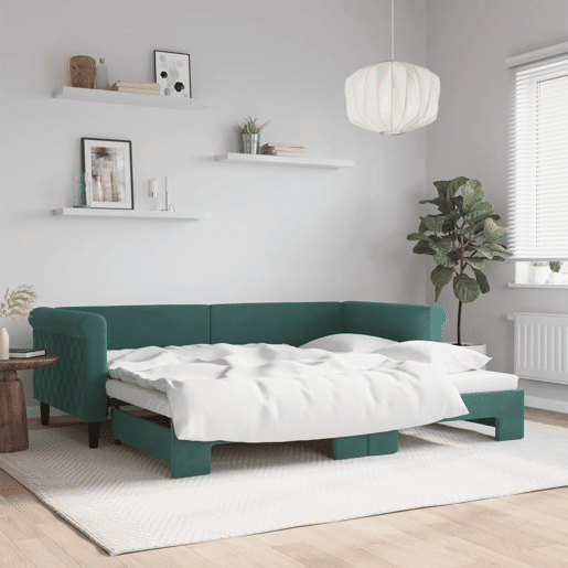 Sofá-cama, Sofá conversível com gavetão 90x200 cm veludo verde-escuro Sofá-cama, Sofá conversível com gavetão 90x200 cm veludo verde-escuro