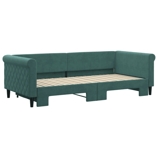 Sofá-cama, Sofá conversível com gavetão 90x200 cm veludo verde-escuro Sofá-cama, Sofá conversível com gavetão 90x200 cm veludo verde-escuro