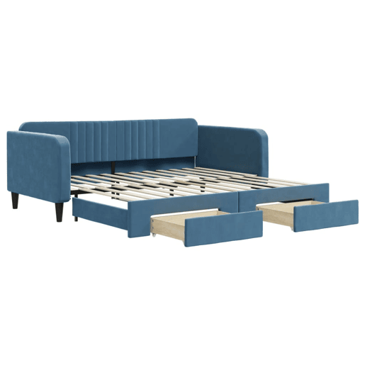Sofá-cama, Sofá conversível com gavetão e gavetas 100x200 cm veludo azul